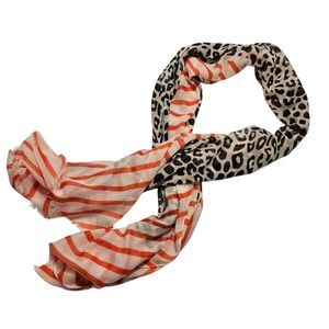 Calvin‎ Klein Scarf Red Stripe Leopard Print Oblong Lightweight Womens